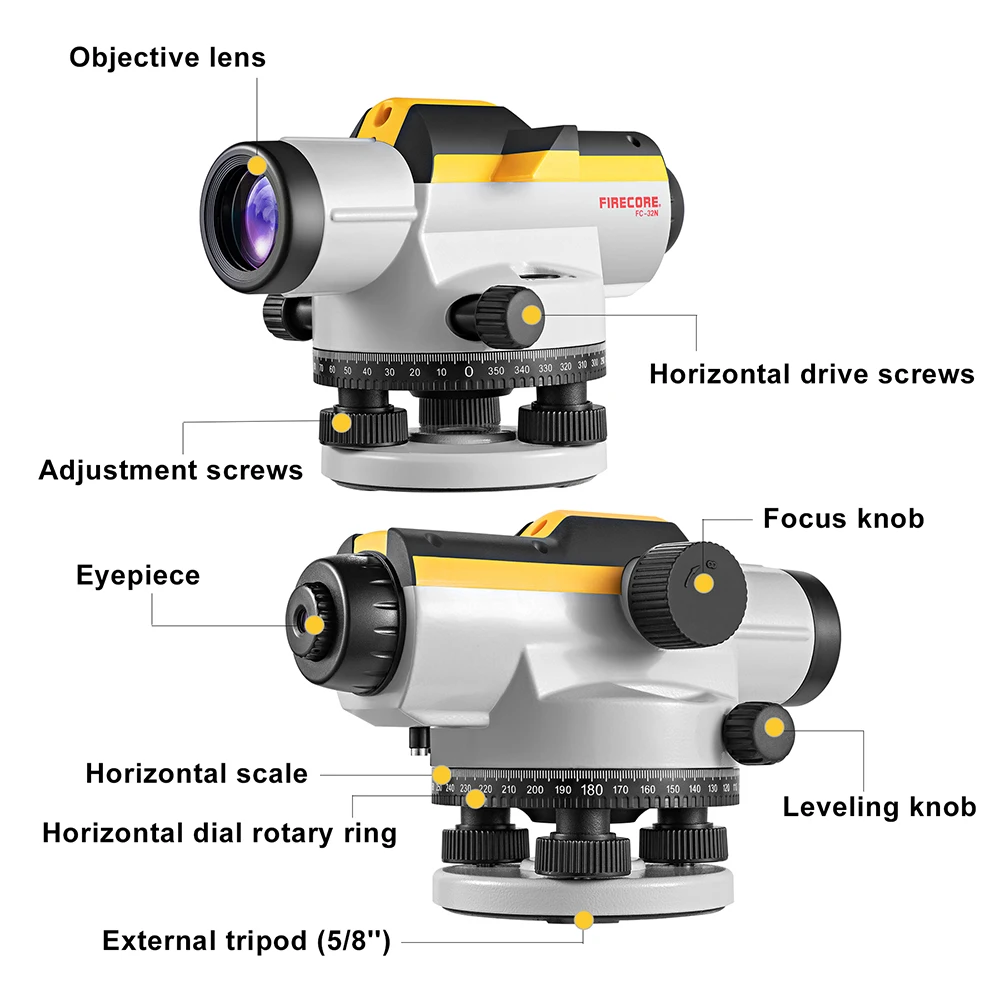 FIRECORE – niveau Laser optique 32X, outil de nivellement précis, Instrument de nivellement automatique, mesure de la hauteur, de la Distance et de l'angle