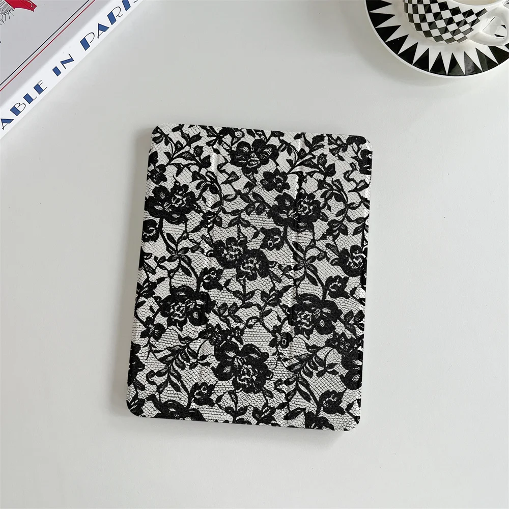 

The new black floral lace women's iPad case is suitable for iPad A16 2024 11 inch 2025 Air 5/4 10.9-inch iPad 10, 9.7-inch, 10.2