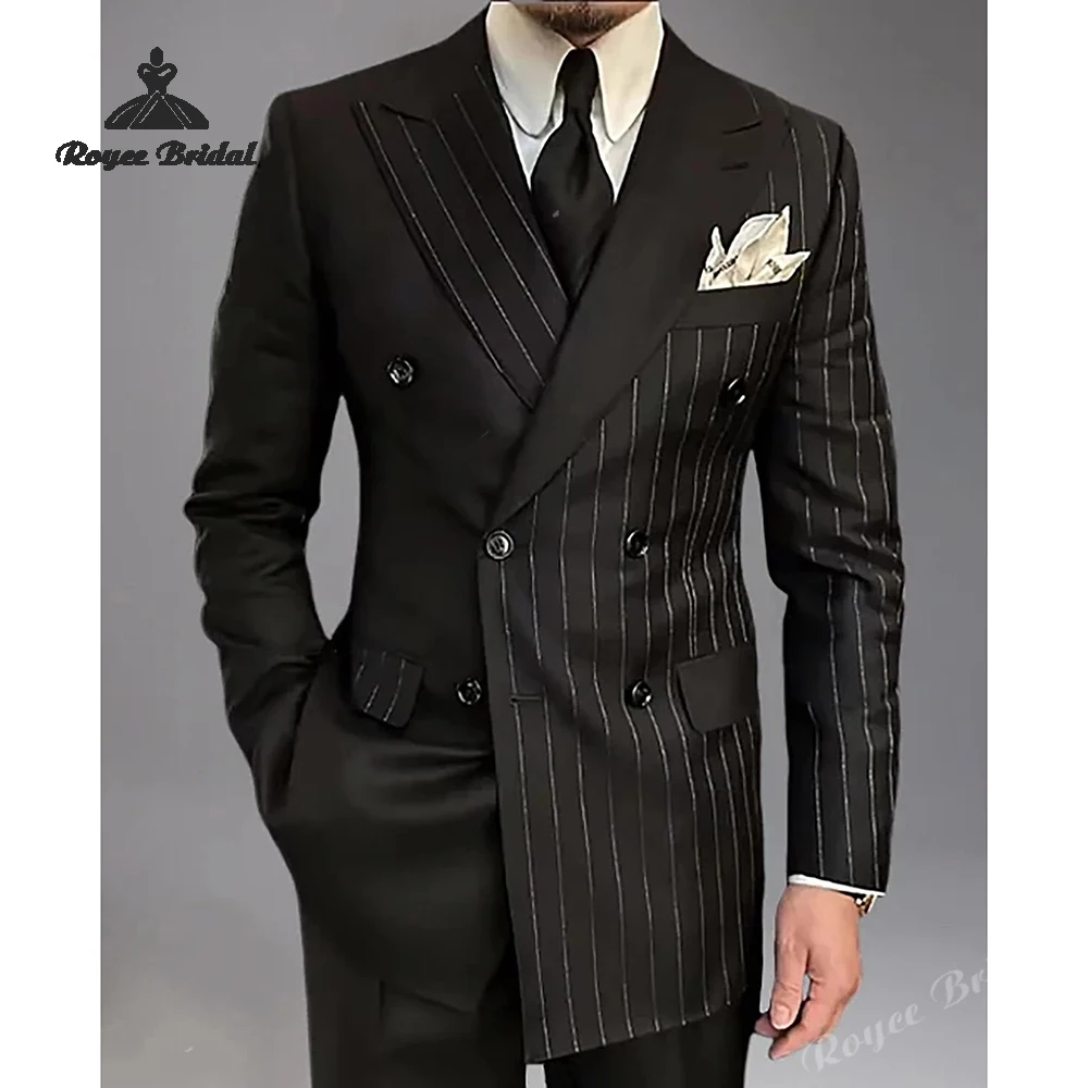 

Полосатый мужской костюм из двух предметов с пиковыми лацканами, свадебный костюм 2026, двубортный вечерний деловой костюм, индивидуальный костюм для мужчин