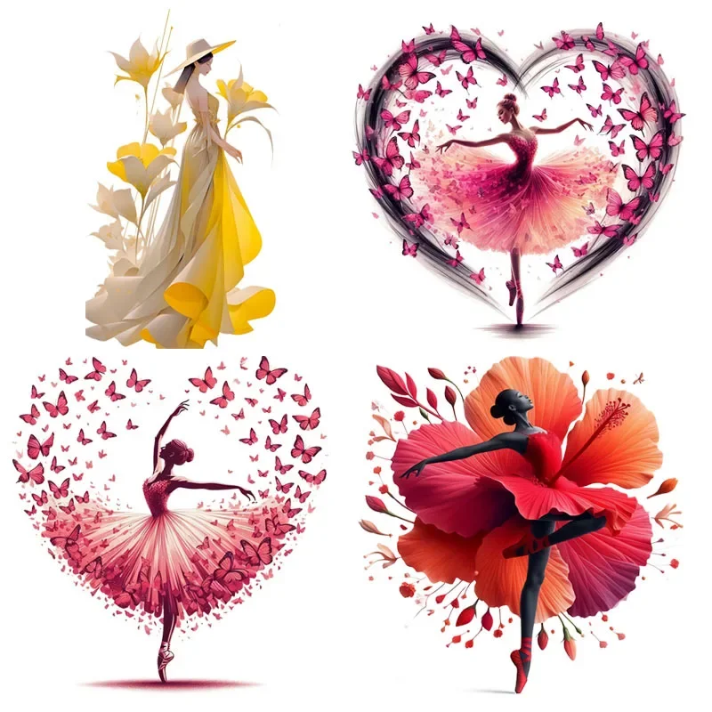 Patch de transfert de fer pour fille de Ballet, cœur, pour vêtements, autocollants thermiques, transfert de chaleur, patchs de T-shirt en vinyle pour vêtements, DIY bricolage