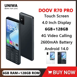 UNIWA DOOV R70 Pro 4G Smart Touch Screen Keypad Mobile Phone Android 14 4Inch 6GB RAM+128GB ROM 2600mAh Whatsapp Hebrew keyboard