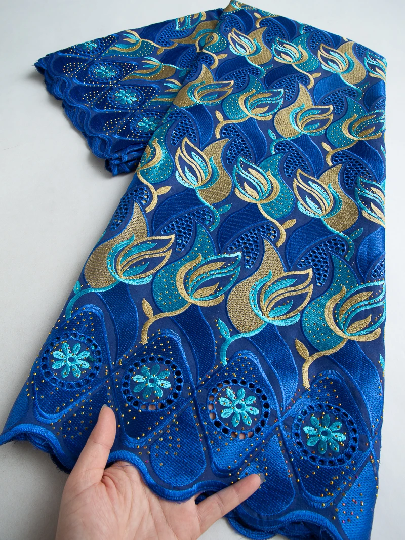 

Африканская вышитая хлопковая кружевная ткань высокого качества, нигерийская швейцарская вуаль, кружевная ткань с камнями для женщин, вечерние платья, 5 ярдов 4566