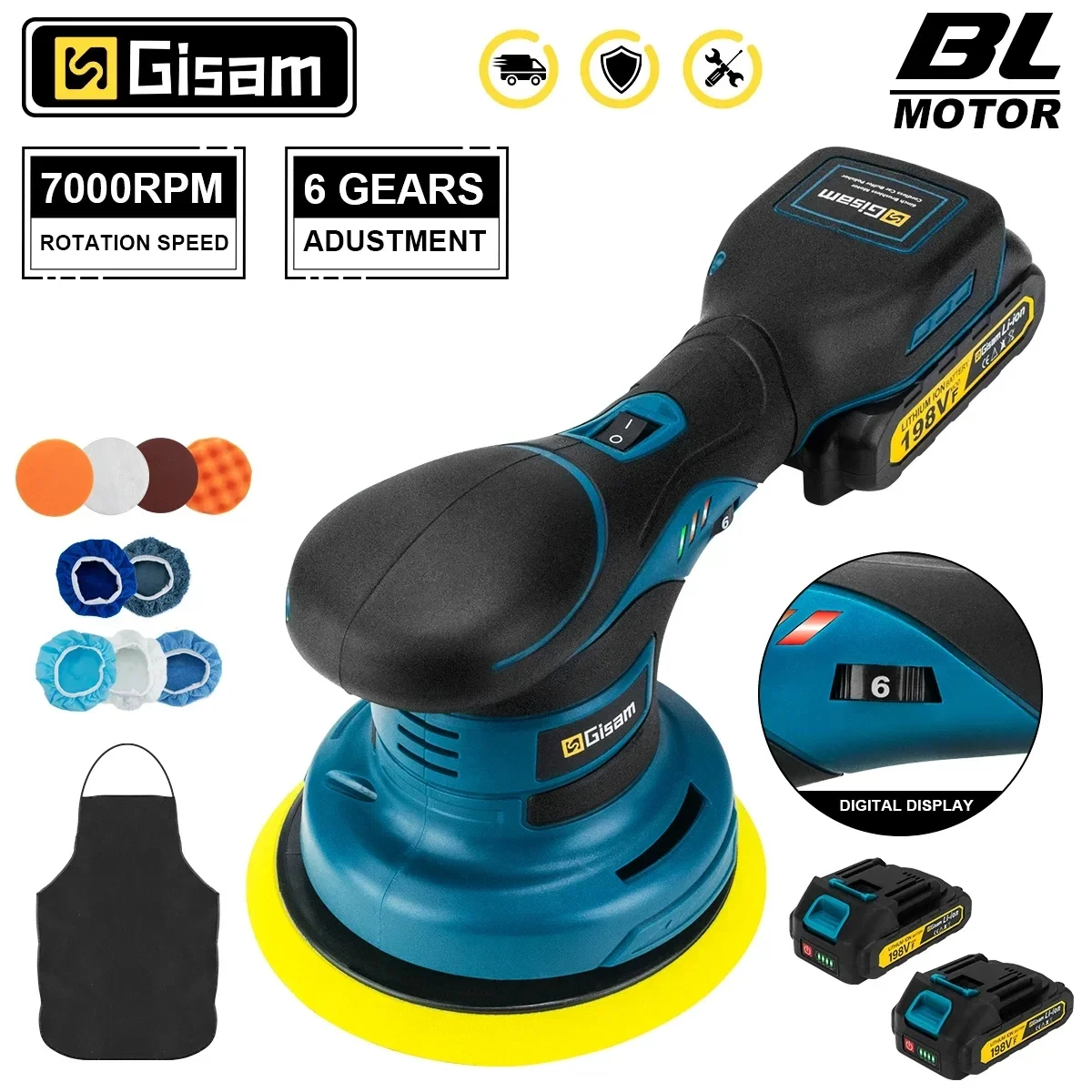 GECOFEER Elektrische 6 Versnellingen Auto Polijstmachine Polish Auto Polijsten Afdichting Glazuur Machine Rotary Tool Voor Makita 18 V Batterij