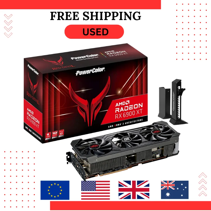 Placa gráfica de vídeo PowerColor Radeon RX 6950 XT 16GB Red Devil GDDR6 GPU usada