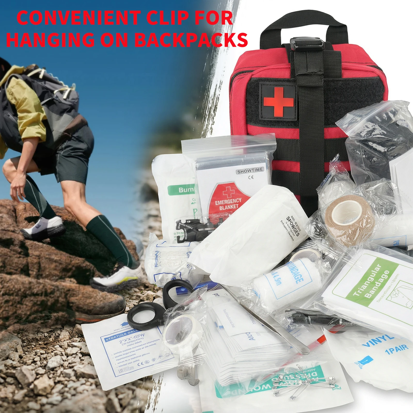 Bivy Bag Emergency - ชุดปฐมพยาบาล 376 ชิ้น กระเป๋าฉุกเฉินสีแดงแบบพกพา อุปกรณ์ทางการแพทย์สำหรับใช้ในบ้าน สำนักงาน