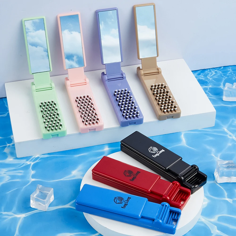 Hair Comb With Folding Mirror Traveling Portable Massage Folding Comb Automatic Cleaning Hair Brush Scalp Massage Comb Hair Tool