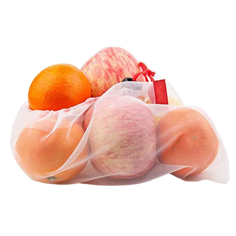 Set of 15 Reusable Mesh Bags Vegetables Fruit Mesh Bag Transparent Grocery Storage Bag Produce Bags with Drawstring