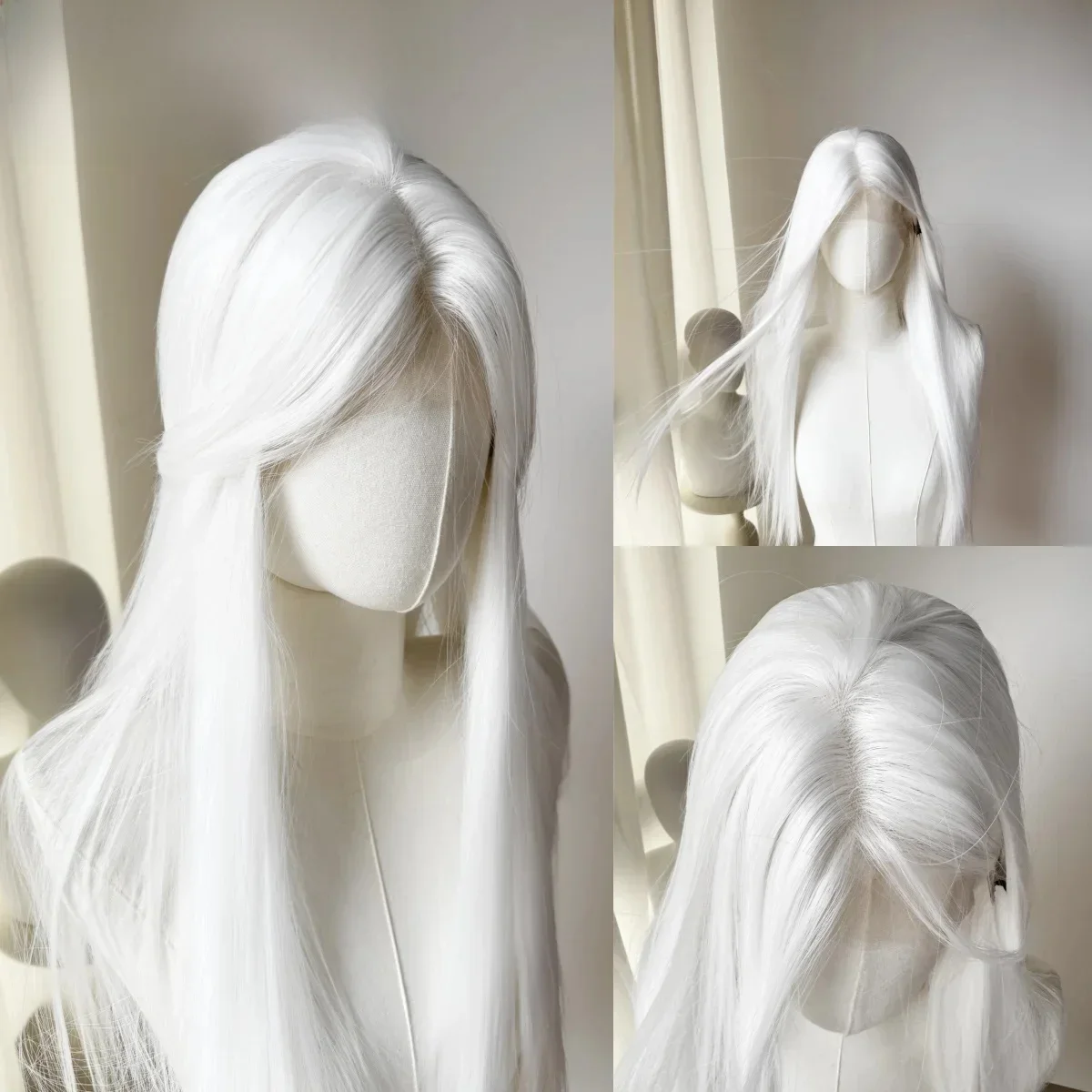 13 * 4 Lace Front Wig White Long Straight Wig dla kobiet Wysokiej jakości syntetyczne włókno wysokotemperaturowe do Cosplay 가발 парик — zdjęcie 2