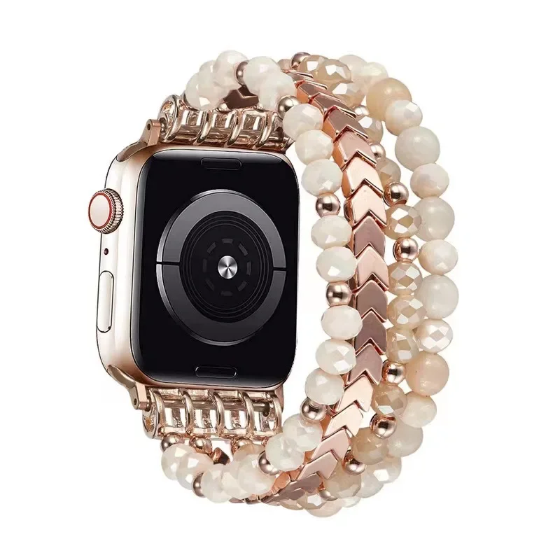 Compatibele Apple Watch-band met kralen 38 40 41 42 44 45 mm voor dames, iWatch-serie SE 9 8 7 6 5 4 3 2 1 handgemaakte elastische band - afbeelding 2