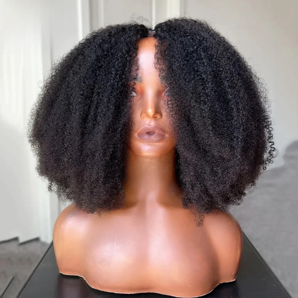 200 Dichtheid V-vorm Pruik Afro Kinky Krullend Menselijk Haar V-deel Pruik Kort Krullend Lijmloos Geen Laat Out Nieuwe U-deel Pruiken Voor Vrouwen - afbeelding 2