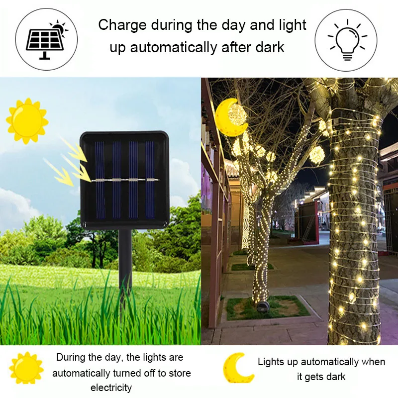 Solar LED Color Light String Flashing Lights Courtyard Garden Festive Christmas Atmosphere Decoration Waterproof Light String