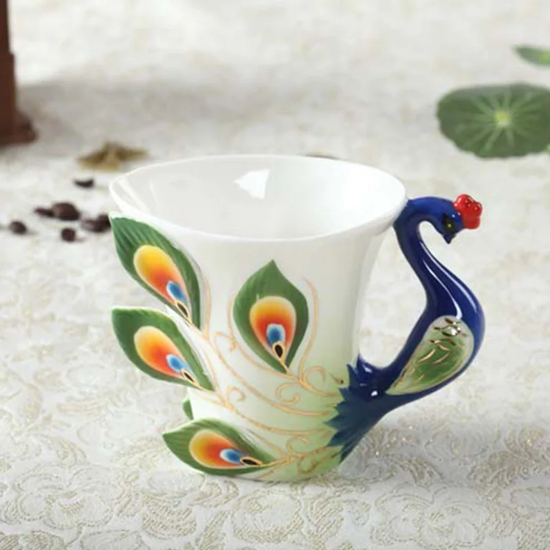 Peacock Teacup With Saucer And Spoon Ceramic Coffee Cup Drinking Cups For Breakfast Tea Party Afternoon Tea Home Garden Restaura