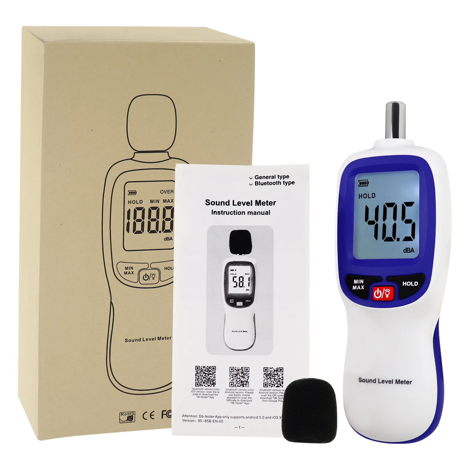 Sound Level Meter 30~130dBA Smart Tester Bluetooth IOS Android Factory Calibrated Compact Lightweight Noise Decibel Detector