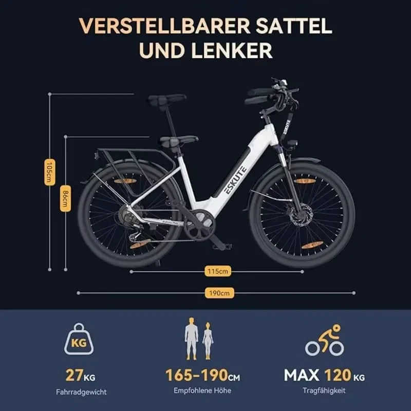 2025 eskute eu Elektro fahrrad 28 Zoll Damen fahrrad 20ah Batterie mit großer Kapazität 500w Bafang Motor Drehmoments ensor Reichweite km