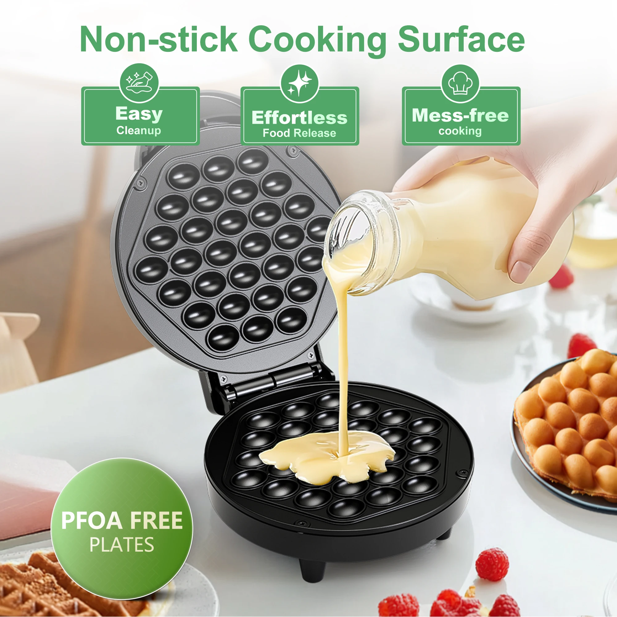 Waffle elettrico a bolle Efficiente macchina per waffle elettrica a bolle da 1000 W, piastra antiaderente da 7 pollici pronta sotto i 5 minuti