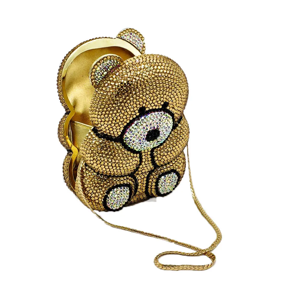 Cute Bear Rhinestone Evening Bag Women Luxury Crystal Clutch Diamond Party Bag Girl Prom Handbag Purse view 2