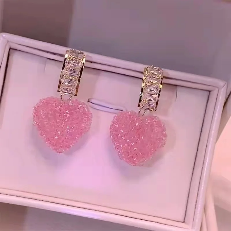 Süße rosa Liebe Herz Tropfen Ohrringe für Frauen koreanischen Stil elegante baumeln Ohrringe schöne Braut Dame Brincos Schmuck Geschenke
