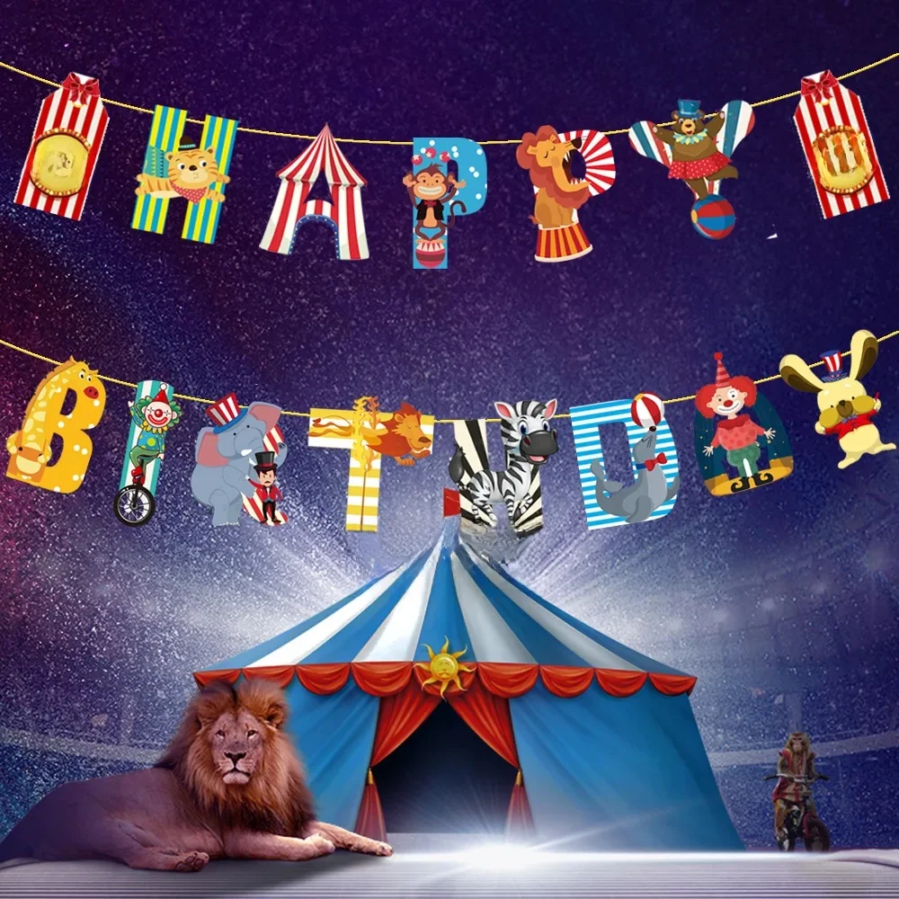 Décoration de fête d'anniversaire à thème animal de dessin animé pour enfants, bannière joyeux anniversaire, cadeaux de fête préChristophe, carnaval, LYus