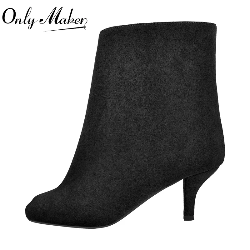 

Onlymaker Women Square Toe Flock Low Heel Kitten Heel Ankle Boots Thin Heel Fashion Female Boots