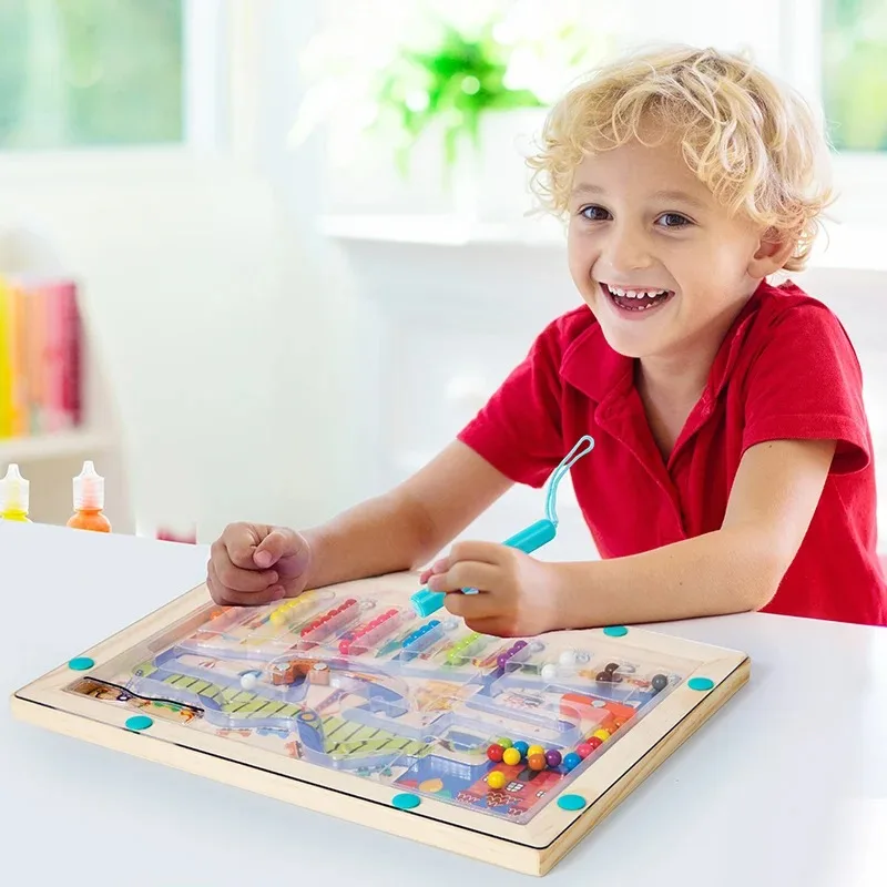 Montessori Magnetische Farbe Sortierung Labyrinth Anzahl Labyrinth Spielzeug Holz Puzzle Aktivität Board Feinmotorik Spielzeug für Kleinkinder Jungen Mädchen