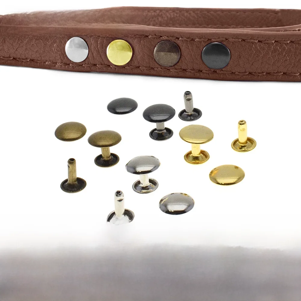 Rivets ronds en métal à Double capuchon, clous pour artisanat du cuir, accessoires de réparation de chaussures, sac, ceinture, vêtements, 100 pièces/ensemble 6mm-12mm