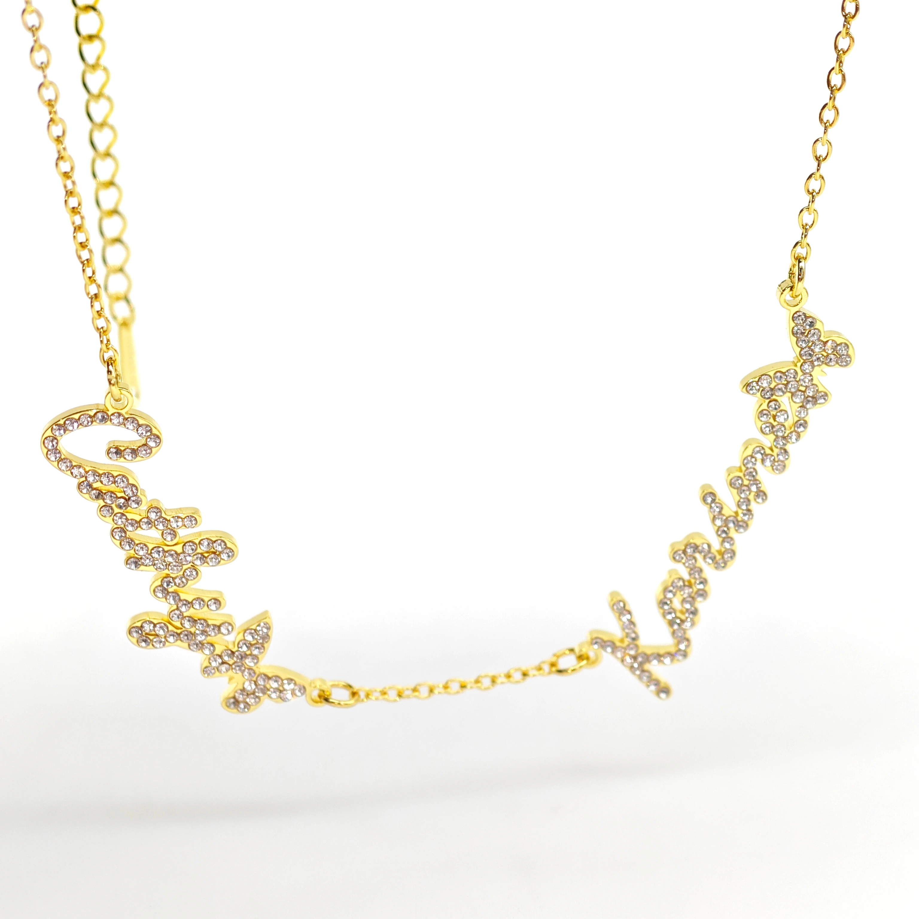 Lateefah Personalized Custom Name Gift Multiple Name Necklace Pave Diamond Butterfly Charm NecklaceNecklace