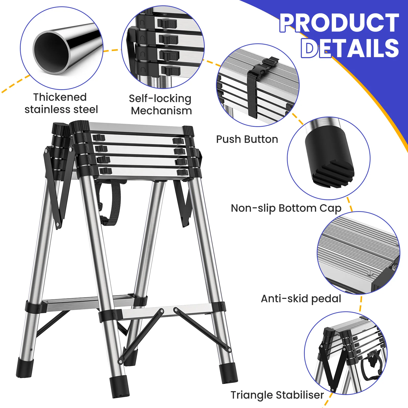 Échelle télescopique robuste en acier, pliable, type A, extensible, portable, antidérapante, pour usage domestique, grenier, toit, jardin, nettoyage, entretien, construction, best-seller en Europe