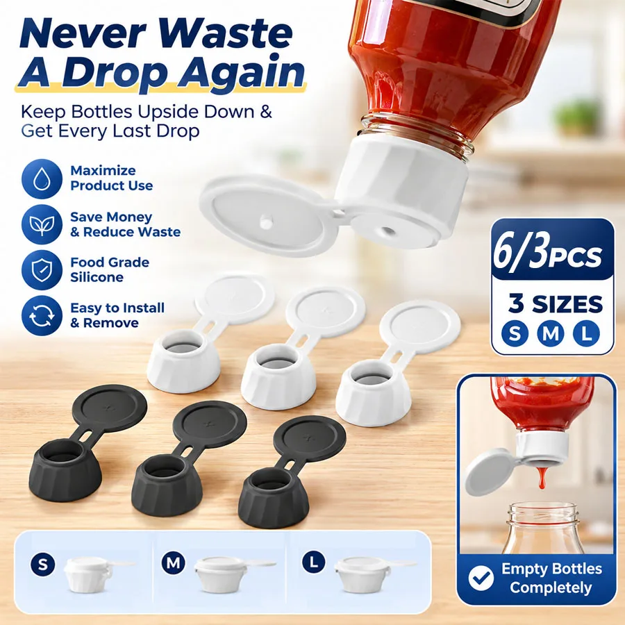 6/3 Pcs Universal Bottle Emptying Cap Set, 3 Sizes Colors Reusable Leak Proof Flip Press Dispenser Lids, Home Bathroom Accessory