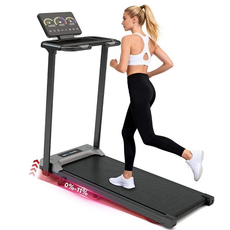 Tapis Roulant Électrique Moteur Silencieux 0.75HP 1-14km/h 150kg Inclinaison 0-11% LED Double Absorb Chocs Pliable