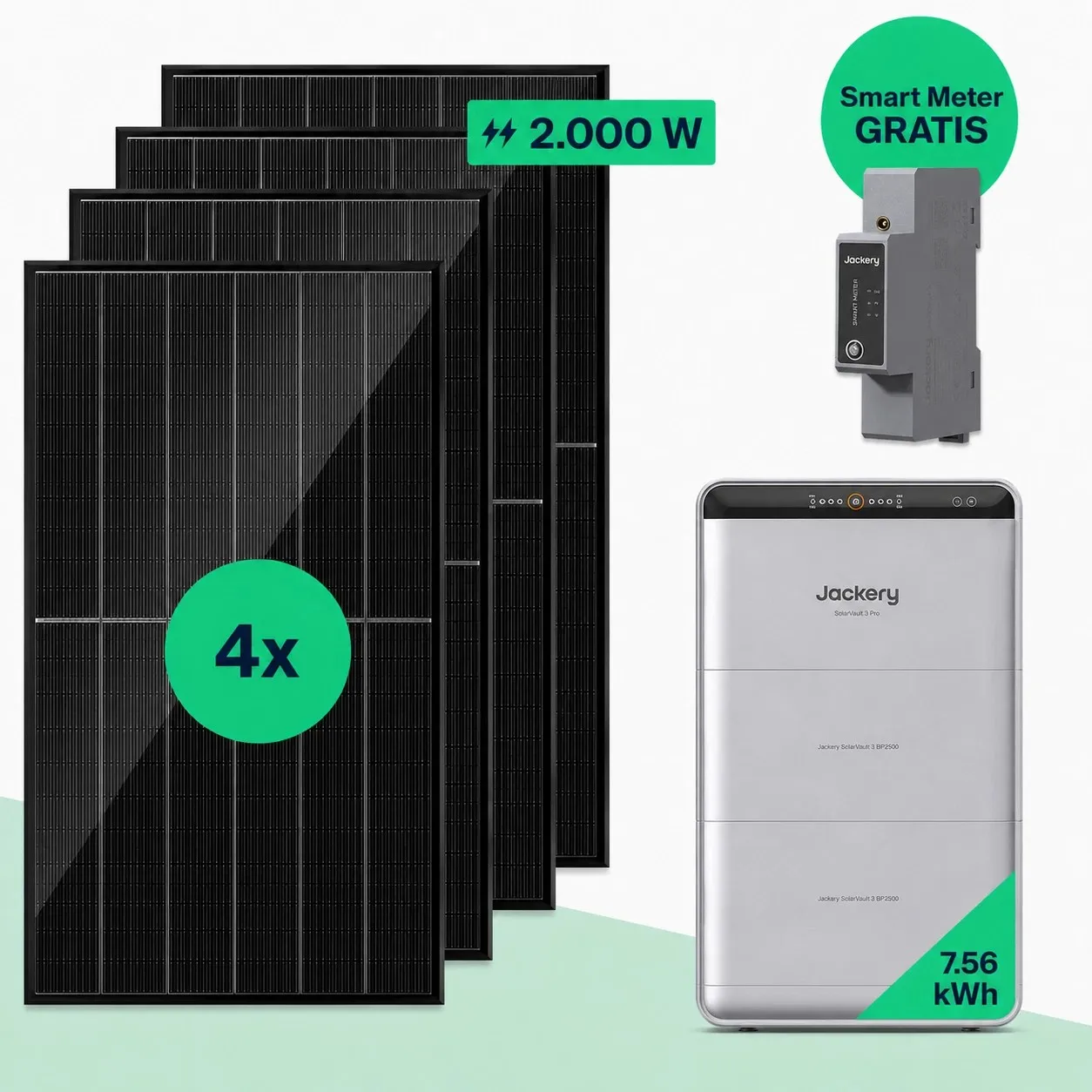 Jackery SolarVault 3 Pro Balkonkraftwerk mit Speicher 7560Wh, 4x500W Bifazial Full Black Solarmodule, Erweiterbarer Solarspeicher mit Notstromfunktion, 4000W PV-Eingang, Photovoltaik Solaranlage für