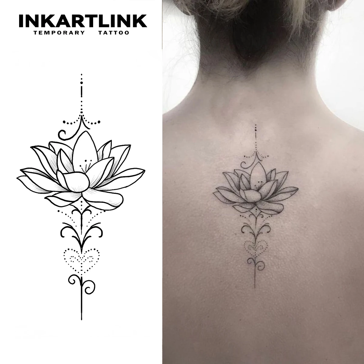 Lotus Heart Temporary Tattoo,Lasts To 15 Days New Technology Magic Waterproof Semi Permanent Sticker