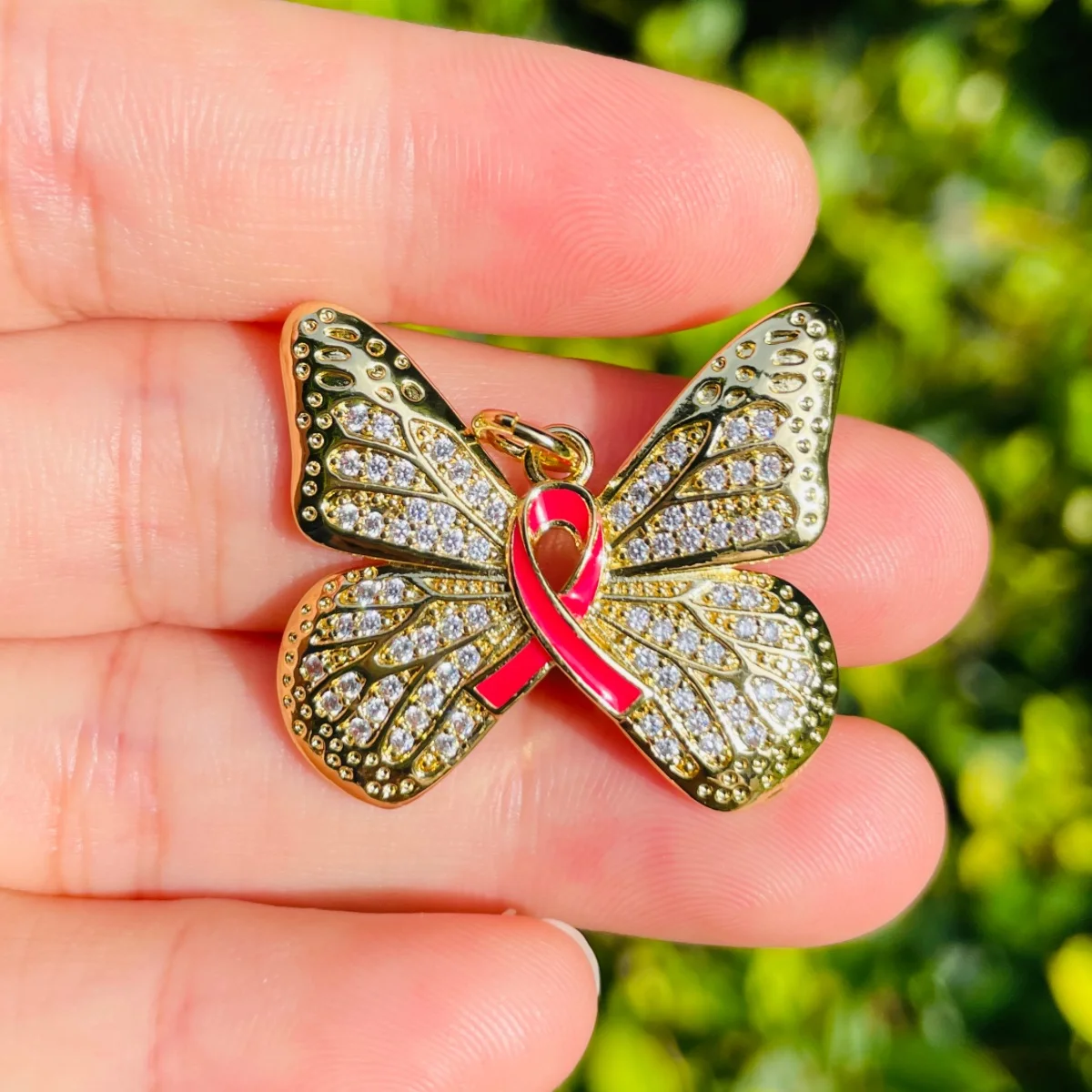 5pcs Pink Ribbon Butterfly Charm for Women Bracelet Necklace Making Breast Cancer Awareness Pendant Bling Jewelry Finding Supply