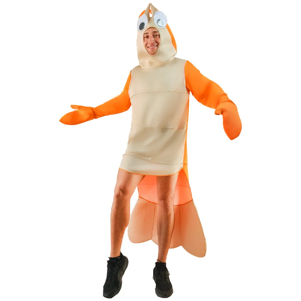 

2025 Funny Crustacean Sea Animal Costume Couples Adult Orange Shrimp Fancy Dress Up Costume for Women Men Halloween Party