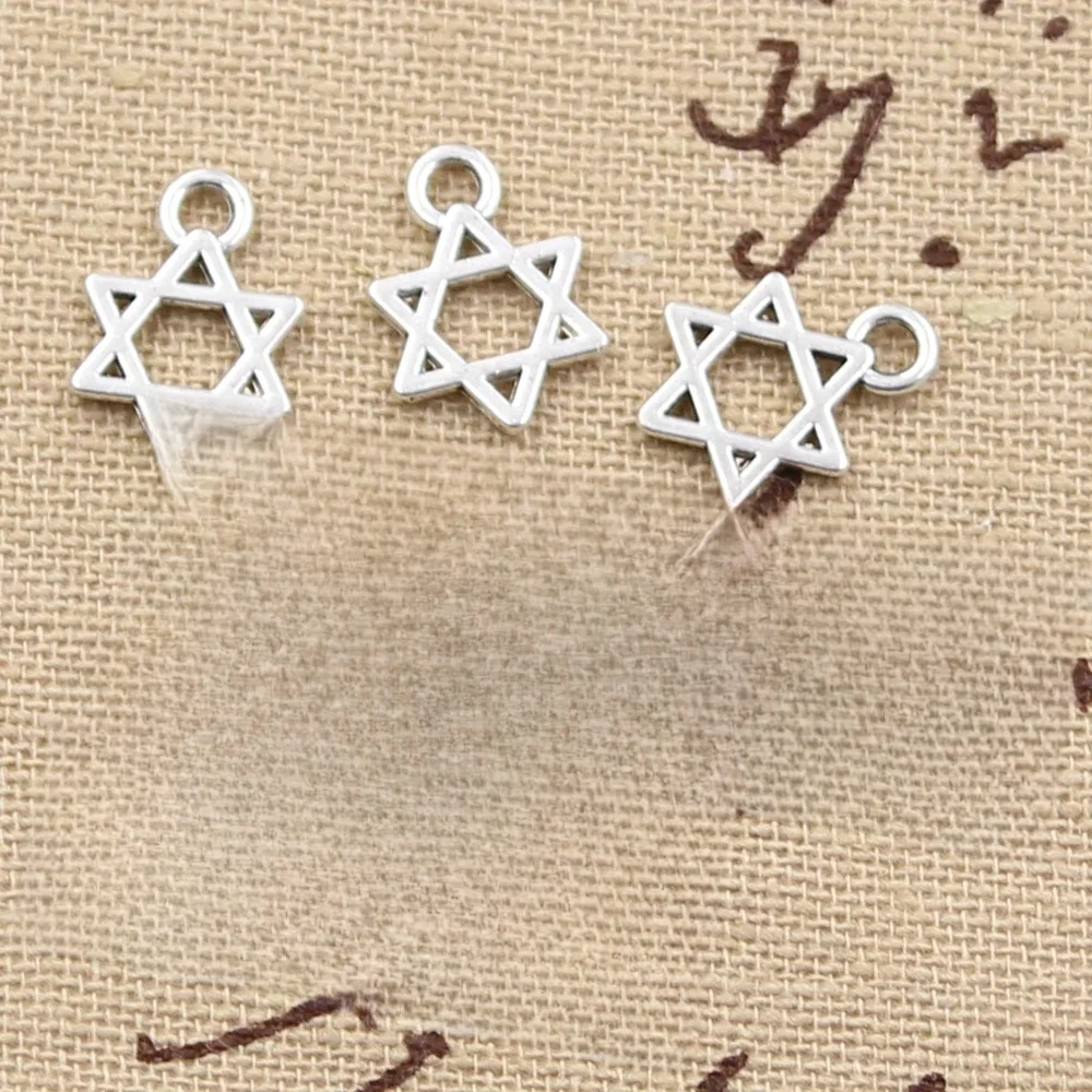 100 sztuk Charms gwiazda dawida tarcza 13x10mm antyczny wisiorek fit,Vintage tybetański kolor srebrny, DIY bransoletka naszyjnik — zdjęcie 2