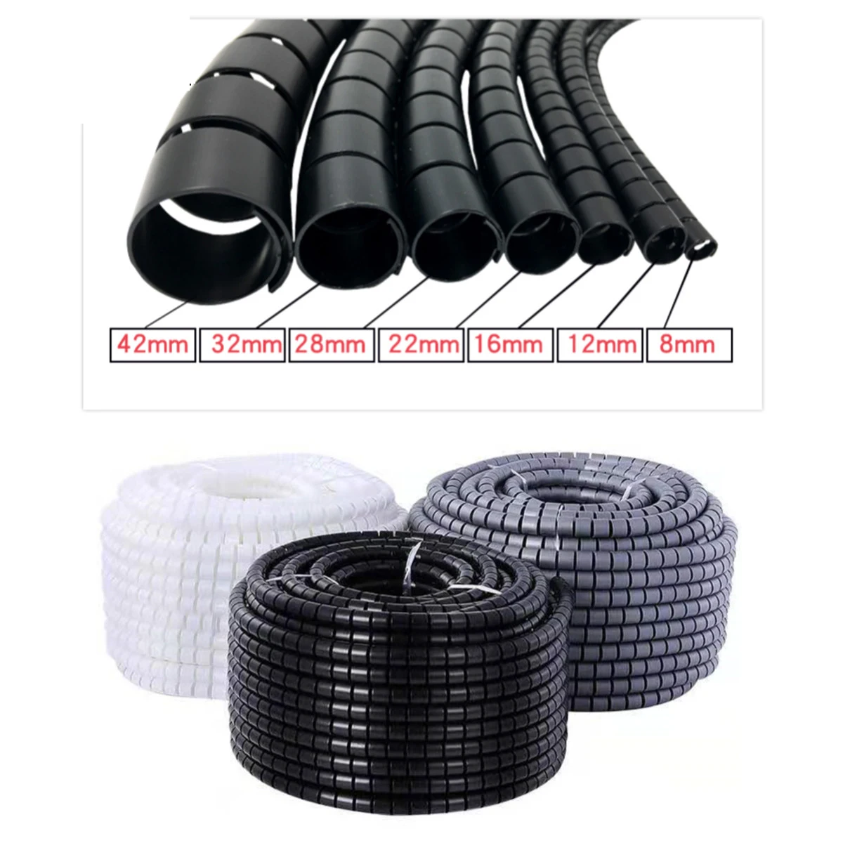 2 Meters Line Organizer Pipe Protection Spiral Wrap Winding Cable Wire Protector Cover Tube Auxiliary Clamp 8/10/16/22/28/32/4