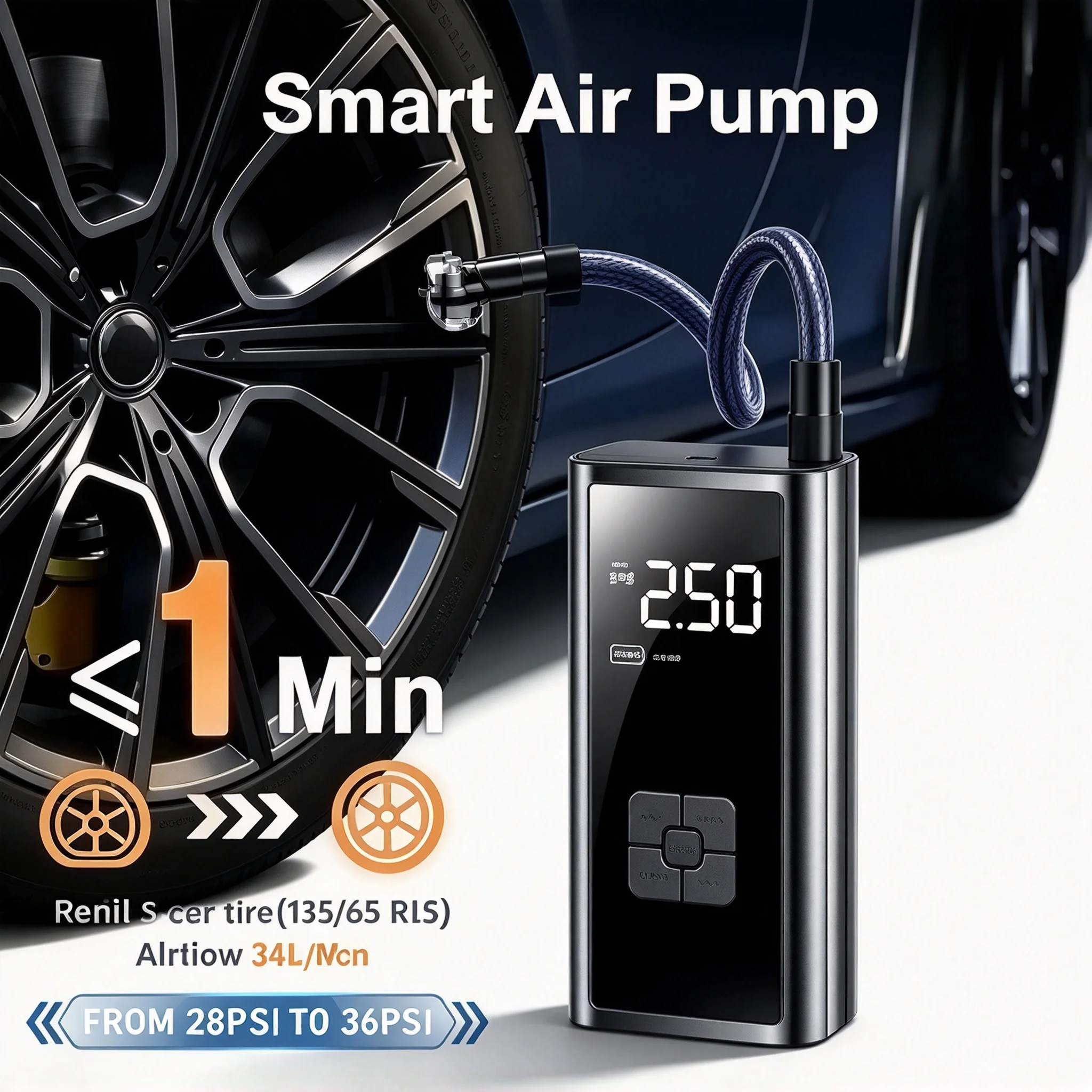 Compresor de aire portátil e inalámbrico, inflador eléctrico de neumáticos de 150 PSI con batería de 1500 mAh, manómetro preciso para medir la presión de los neumáticos, luz LED y luz SOS, inflado rápido para coches, motocicletas, bicicletas eléctricas, bicicletas, balones y flotadores.
