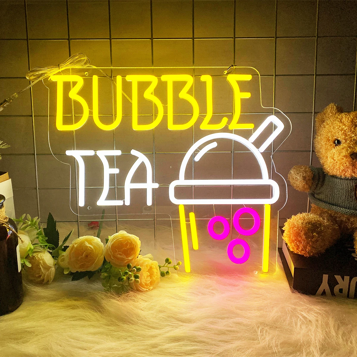 

BUBBLE TEA Neon sign Led neon Lights LED Room Wall Boba Tea Light Decor USB Powered Hanging Acrylic For Milk Tea Bar Cafe Shop