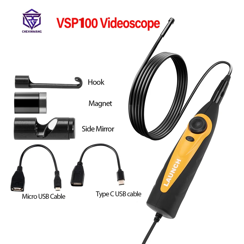 LAUNCH VSP100 USB Borescope Camera 5.5mm Waterproof Inspection Endoscope 6 LED Lights VSP100 Multipurpose Videoscope for X431