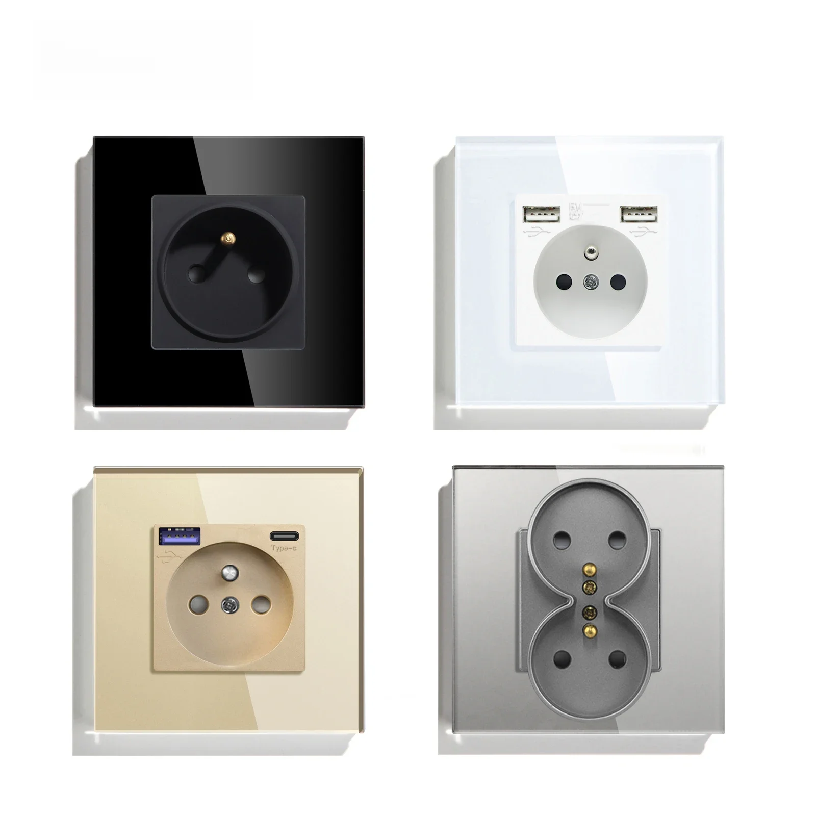 Bseed France Standaard Stopcontact Usb Type-C Oplaadpoort Glaspaneel 20W Snel Opladen Franse Socket 110-250V - afbeelding 2
