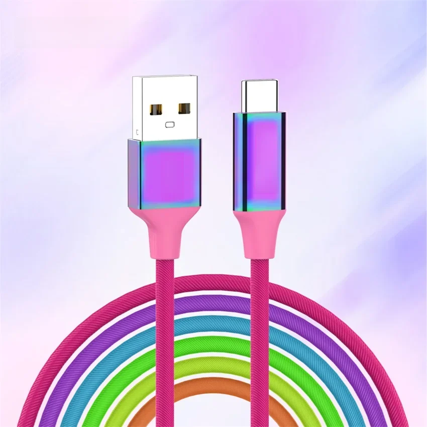 JianHan Kabel USB C 3A Szybkie ładowanie Kolorowy tęczowy pleciony kabel typu C do iPhone'a 15 Samsung Xiaomi Huawei LG Kabel do transmisji danych — zdjęcie produktu 7
