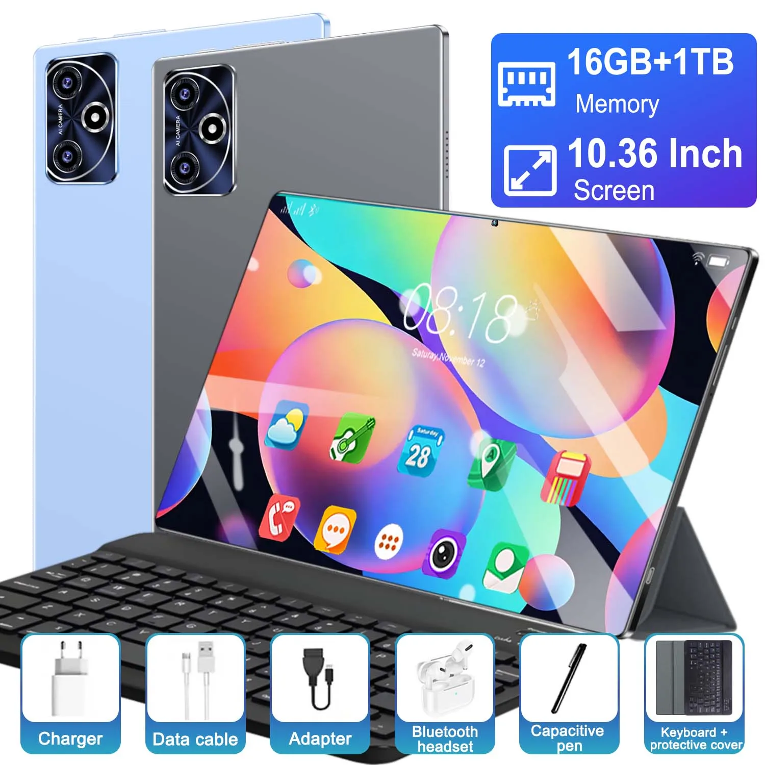 Tableta con 1 TB de ROM, 16 GB de RAM, 10 núcleos, Android 13, batería de 12000 mAh, cámara de 16 MP + 32 MP, 5G, WiFi, dispositivo