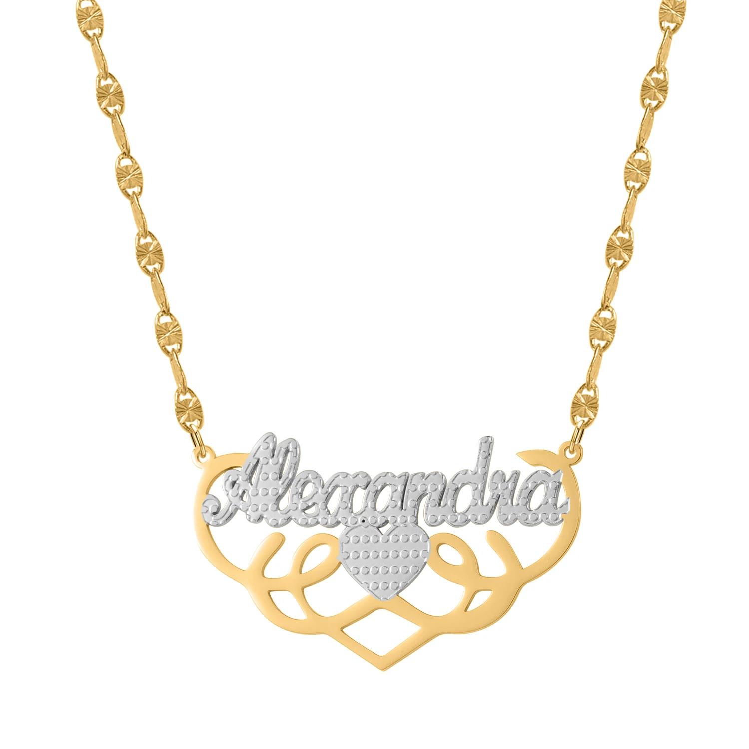 

Fancy Double Plated Name Necklace "Alexandra" with Cuban Chain Personalized Stainless Steel Name Necklace Christmas Gift for Her