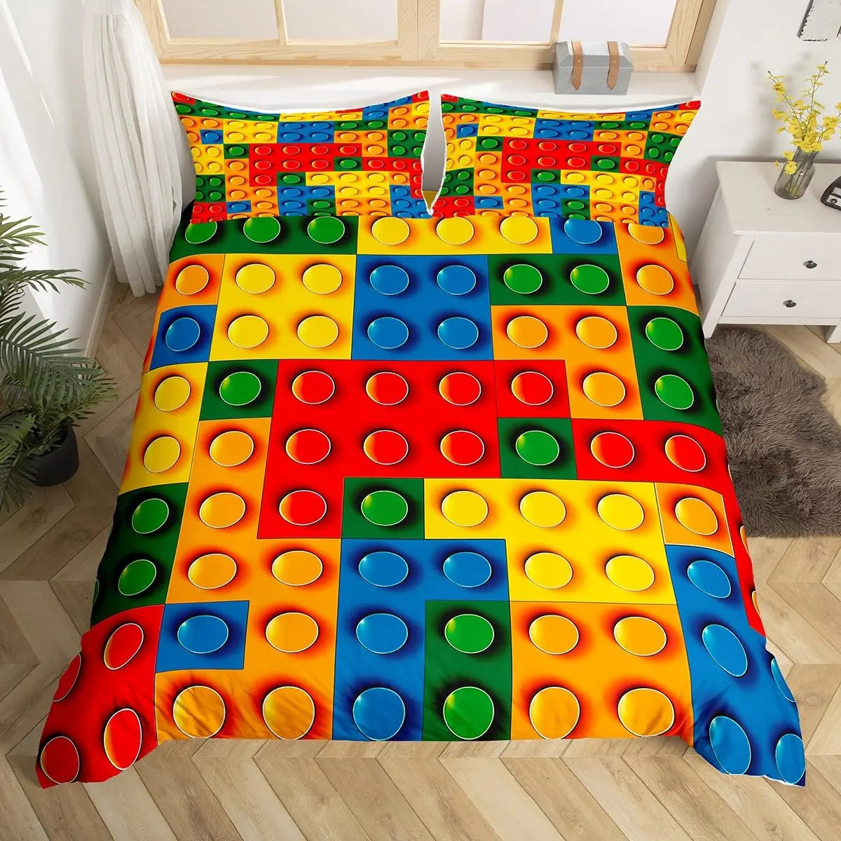 Games Duvet Cover Building Blocks Bedding Set for Kids Boys Girls Teens Colorful Toy Brick Quilt Cover Polyester Comforter Cover