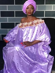 Purple Nigeria Women Traditional Wedding Party Clothing Large African Dashiki Robe Long Dresses Bazin Riche Evening Gowns