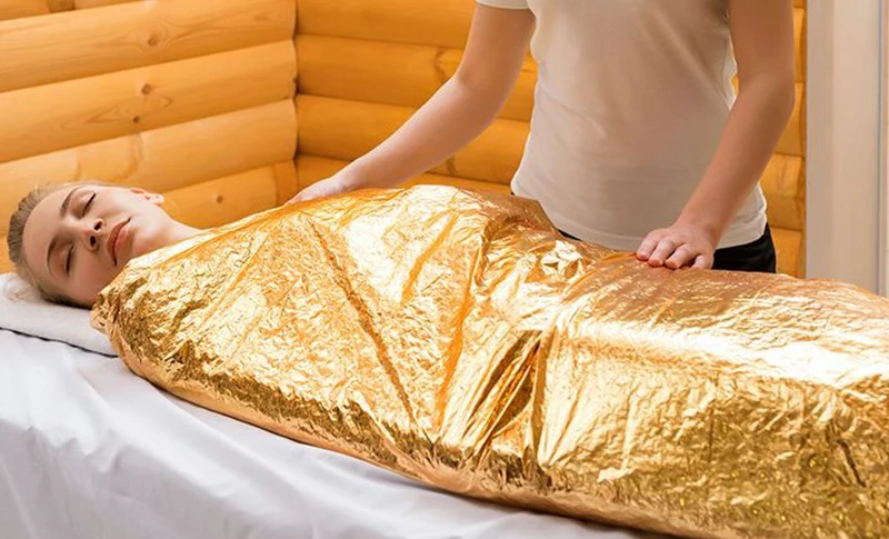 5 Stück Thermofolien-Saunadecke für Entgiftung, Gewichtsverlust, Ferninfrarot-Therapie, behält bis zu 97 % der Körperwärme, Überleben, Mylar-Decke – Detail 2