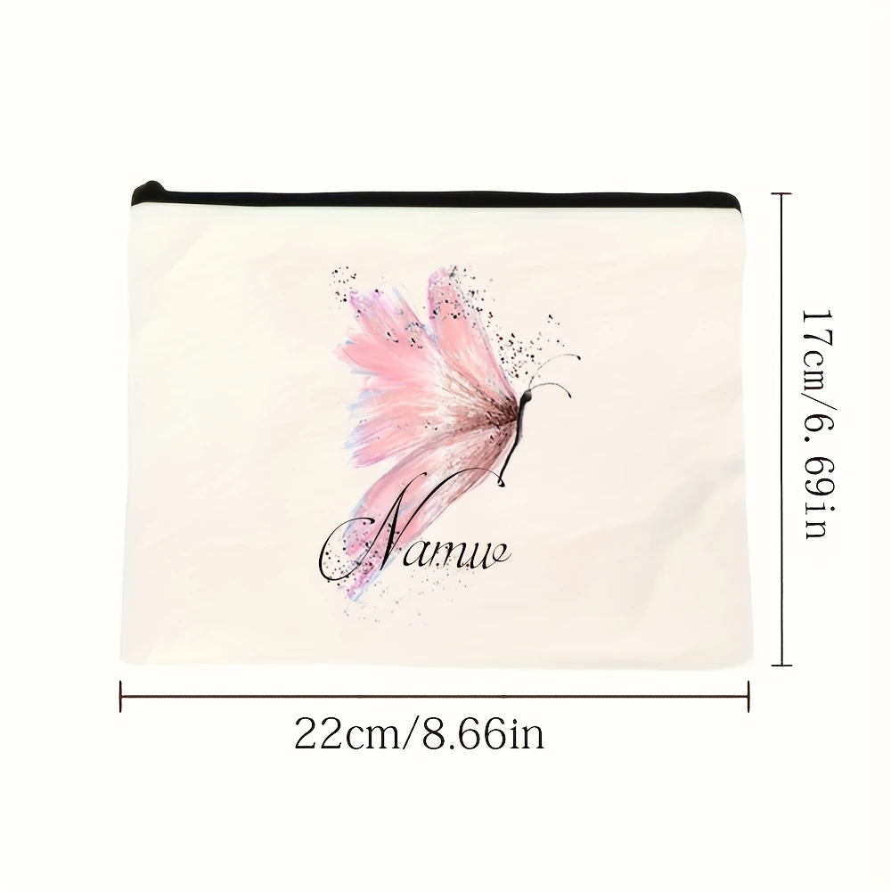 Custom Name Nana Pink Butterfly Cosmetic Bag Foldable Large Capacity Zipper Machine Wash Unlined Travel Gift For Women