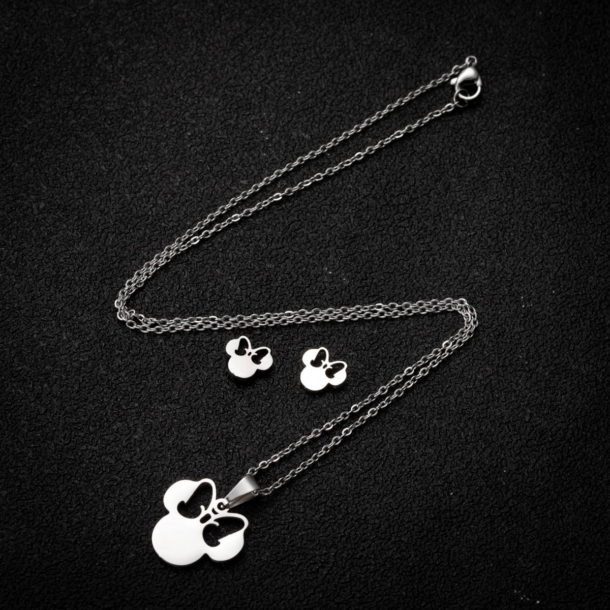 Stainless Steel Jewelry Sets For Women Necklace And Earing Anime Cute Cartoon Bow Mouse Chain Necklace Choker Desinger Charms