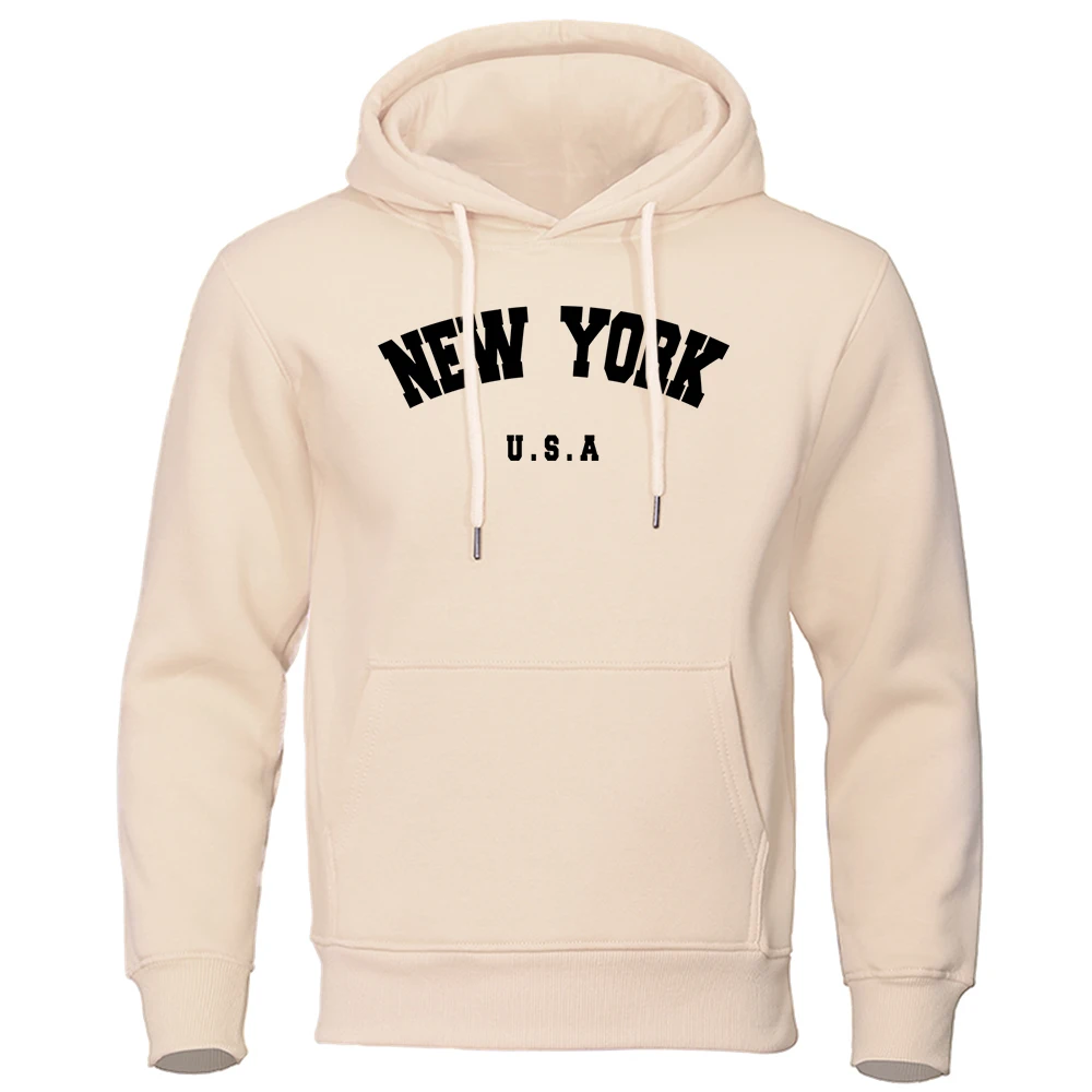 Men's Hooded Sweatshirt, American City Printed Loose Sleeved Fleece Top., New York, Informal, Super High Quality 2025