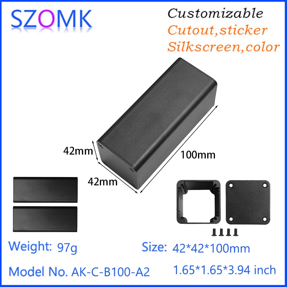 1Piece 42*42*100mm szomk hot sales pcb power switch enclosure new arrival DIY box electronics aluminum enclosure project box