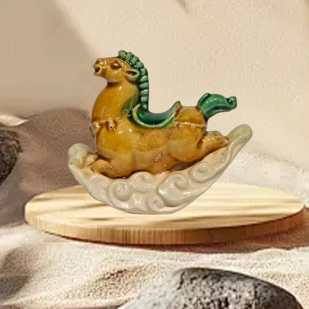Handmade Glass Creativity Animal Tianma Statue Glass Cloud Pony Statue Desktop Decoration Ornaments - Yellow